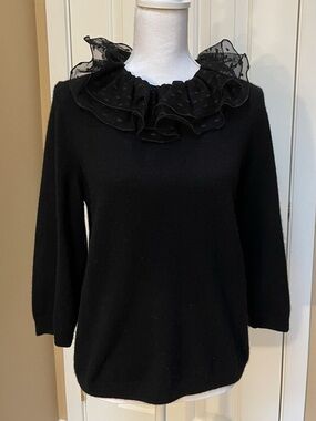 Marc by Marc Jacobs Black Ruffled Dot Collar Long Sleeve Top